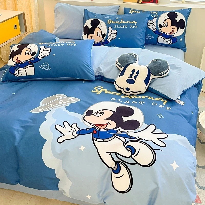 [3日出荷]ミッキーコットンベッド4点セット純綿子供用寝具掛け布団カバーシーツシーツ3点セット