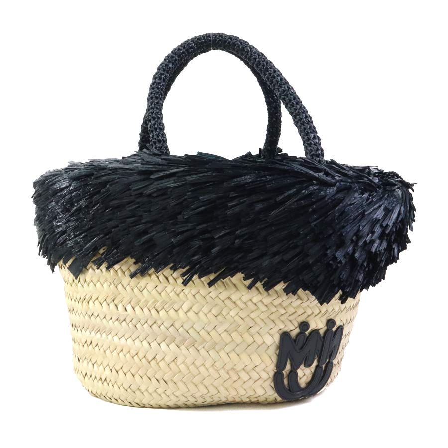 ミュウミュウ MIUMIU ハンドバッグ カゴバッグ ストロー ナチュラル×ブラック レディース 5BG209 r10726g