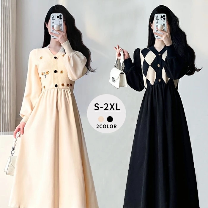 ニットワンピース レディース ニットセーター ミモレ丈 膝丈 ワンピース 秋冬 ロングセーター オフタートル ニットセーター プルオーバー 長袖 大きいサイズ 大人 かわいい 美人 カジュアル ルー