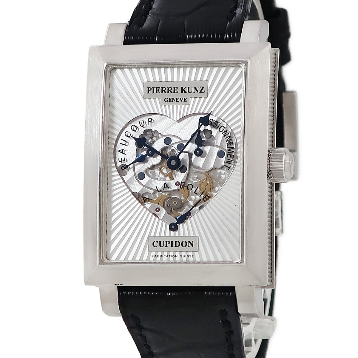 キュピドン M102STR 手巻き メンズ OH済み K18WG無垢 ハート レトログラード スケルトン 角型 3年保証