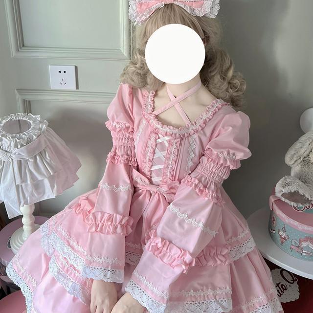 ロリータドレスホワイトナイトオーロラガールエレガント取り外し可能な袖OPドレス