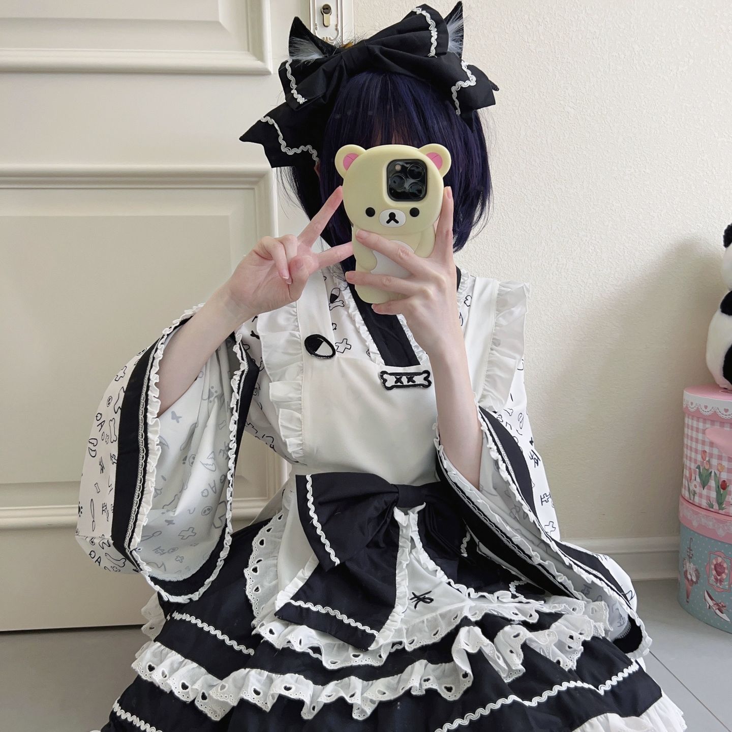 ロリータ 二次元 オリジナルデザインロリータ洋装かわいい和風メイド服4点セットワンピース
