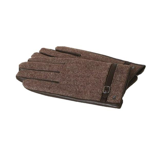 ブラウン ヘリンボーン パターン ウール メンズ手袋 DCGV5F565_s