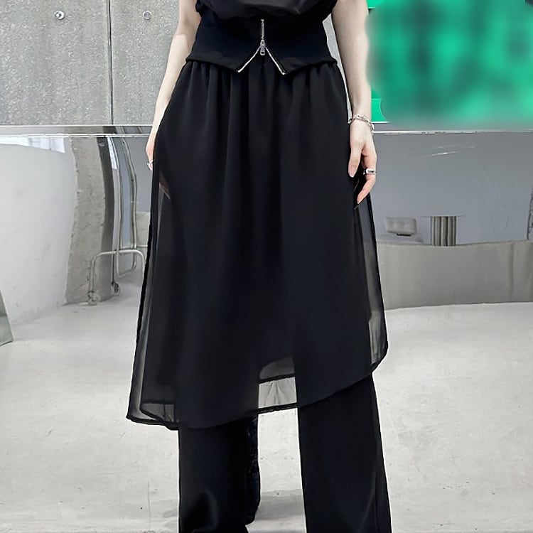 ブラック エラスティック ウエスト メッシュ レイヤード ワイドレッグ パンツ 個性的なデザイン ステージ衣装 演出衣装 イベント こせい 個性 特徴あり 新作 TV 主演 ステージ衣