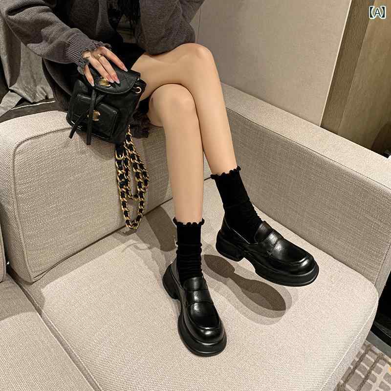 ローファー レディース 通勤 通学 オフィス 学生 厚底 女性用 カレッジ スタイル 革 ソフトレザー 深口 シングル シューズ ラウンドトゥ 小さい 革靴