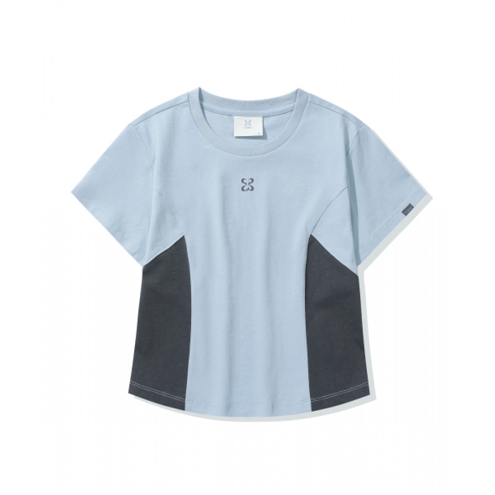 CODEGERY (レディース) ラインクロップショートスリーブ Tシャツ_スカイブルー
