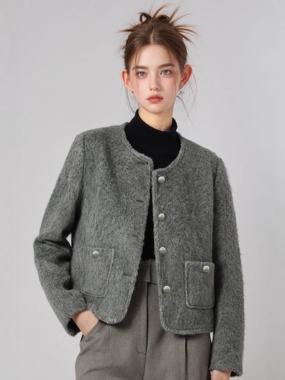 高級グレーのショート丈小香風ショートジャ~ケ~ト女性2025春型イ~ンナー綿を挟んだ保温ト~ッぺスです