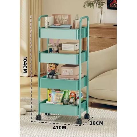 キッチンワゴン キャスター付き 4段 天板 スリム ハンドル付き 北欧 バスケットトローリー スライド式 スチール ラック おしゃれ 台所 キッチン 収納 棚 ラック