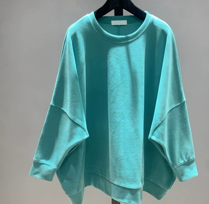 オーバーサイズ プルオーバー トレーナー ゆったり トップス フレアワンピース レギュラー丈 長袖 ボリューム袖 Uネック ルーズ ワイド ガウチョ アシンメトリー スリット 伸縮性 厚手 シンプル