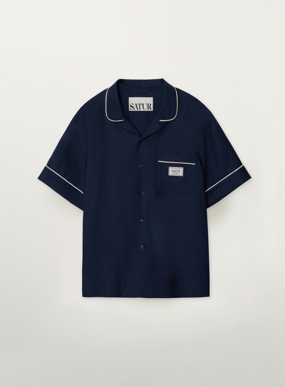 【SATUR】26SS HOMEWEAR OPEN COLLAR HALF SHIRT : NAVY