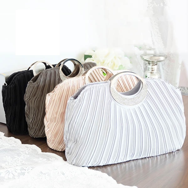 パーティーバッグ 即納有 4色 ハンドバッグ ファッションバッグ 3WAY 収納力 YJ-B55156 大きめ バッグ パーティバック 光沢 ビジュー プリーツ