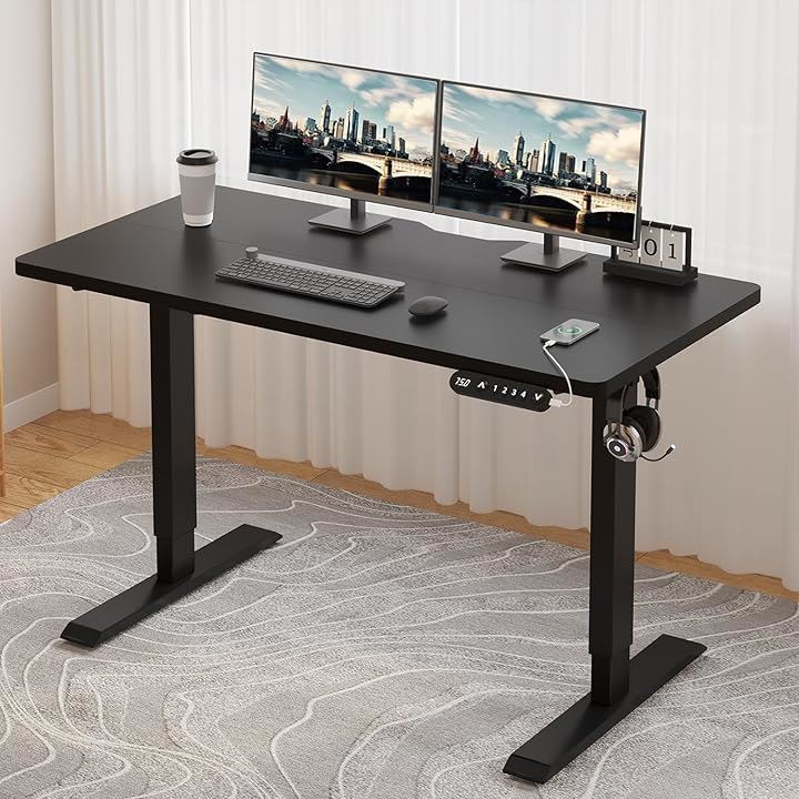 昇降デスク パソコンデスク 電動昇降式デスク 天板幅110CMx奥行60CM ゲーミングデスク 机 スタンディングデスク PCデスク つくえ 高さ(ブラック, 110x60cm)