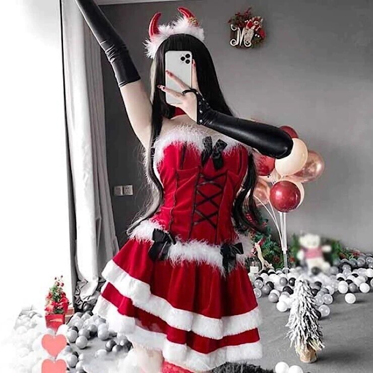 ワンピース　膝上 ノースリーブワンピース　ミニワンピース コスプレ ショート丈 袖なし ノースリーブ スリム 細身　タイト　サンタコス　サンタ　 Ｘｍａｓ　ハロウィン　セクシー　カワイイ 韓国　大人