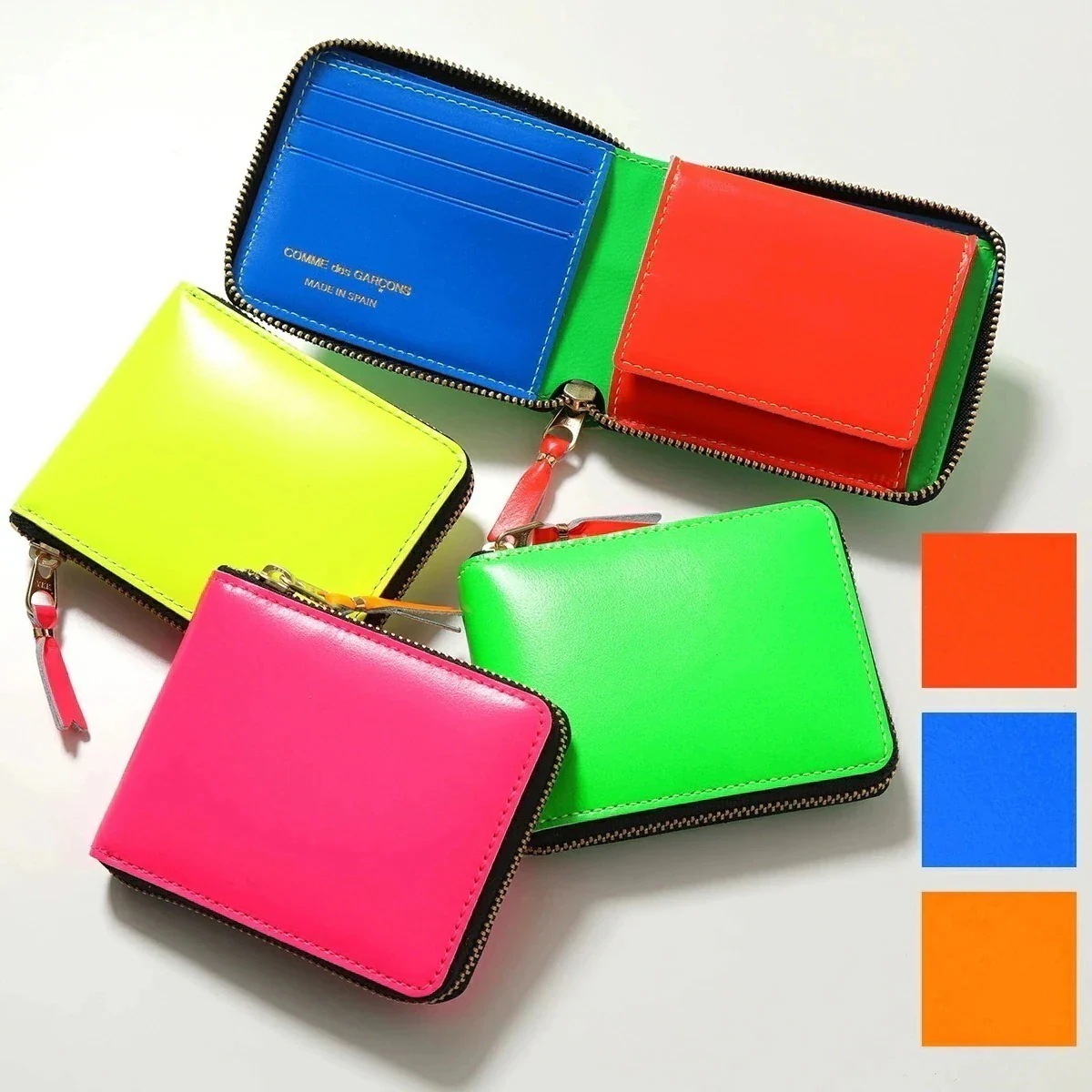 COMME des GARCONS コムデギャルソン 二つ折り財布 SA7100SF メンズ ラウンドファスナー レザー ネオンカラー 蛍光 ミニ財布 小銭入れ