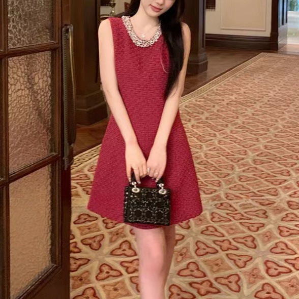レトロ　キラキラ襟　可愛いノースリーブドレス　着痩せ　ミニワンピース　高級感　お嬢様