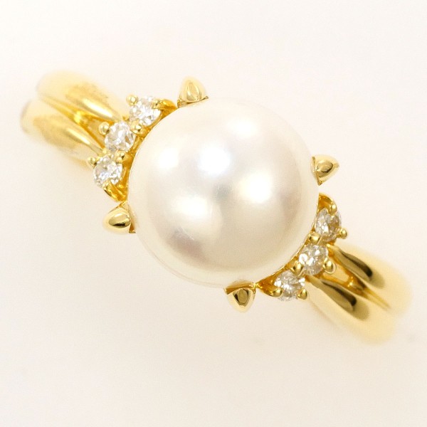 K18 18金 YG リング 11.5号 パール(真珠) 約8mm ダイヤ 0.10 中古
