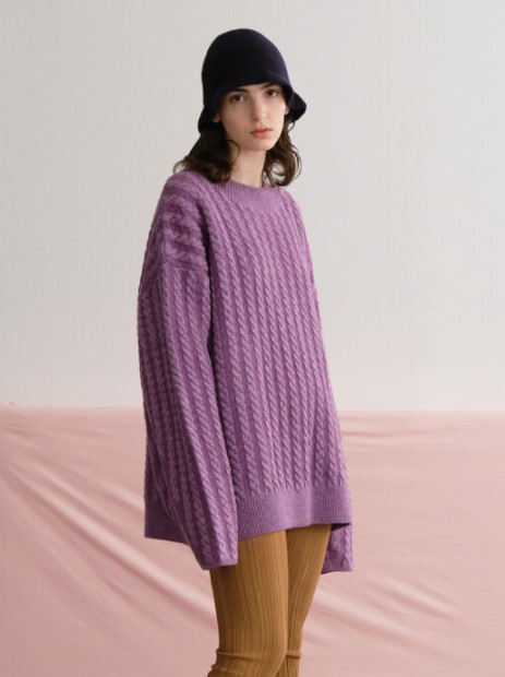 Cable Stripe Knit Sweater_Purple