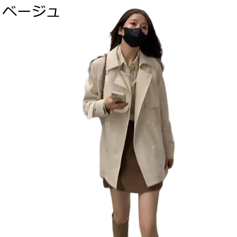 レディース スプリングコート ショート丈 トレンチコート 春秋 テーラード ジャケット ダブルブレスト ステンカラーコート カジュアル ビジネス 無地 折り襟 アウター 薄手 きれいめ かわいい 着痩