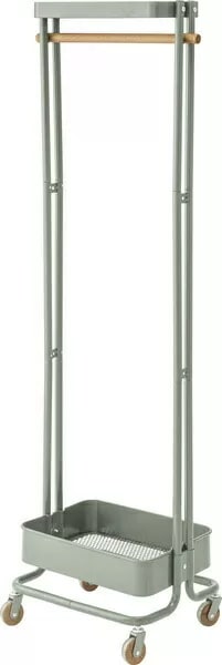 東谷 ハンガーワゴン W50D36H156 ホワイト/グリーン スチール(粉体塗装) 天然木(ビーチ) ラッカー塗装 PW-55