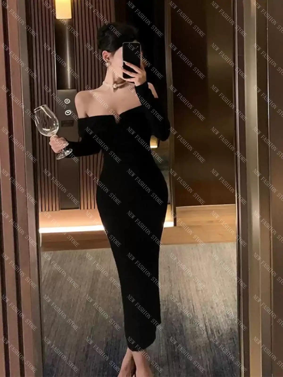 ニットワンピースレディース秋冬ワンショルダースカート-75