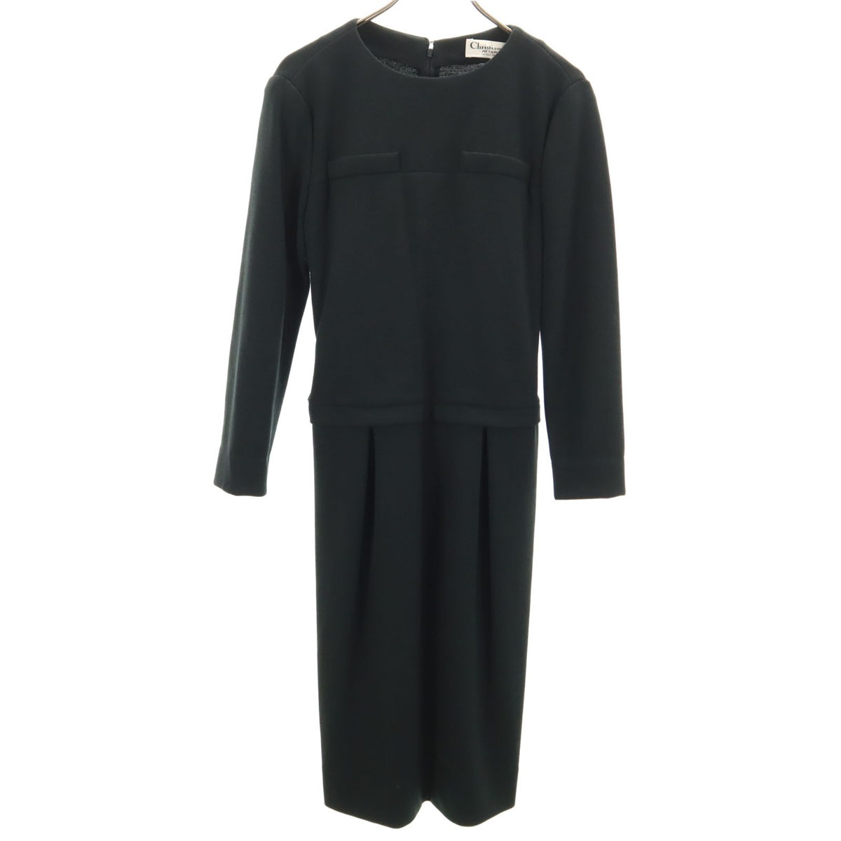 Christian Dior クリスチャンディオール 90s pret-a-porter ウール オールド 長袖 ロングワンピース 11 ブラック系 バックファスナー レディース 古着