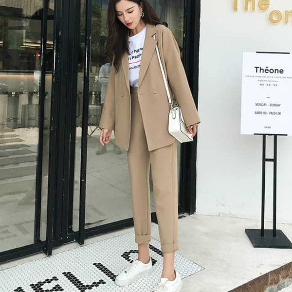 レディースファッション スーツ フォーマル その他スーツ 韓国風ベージュフォーマルスーツ