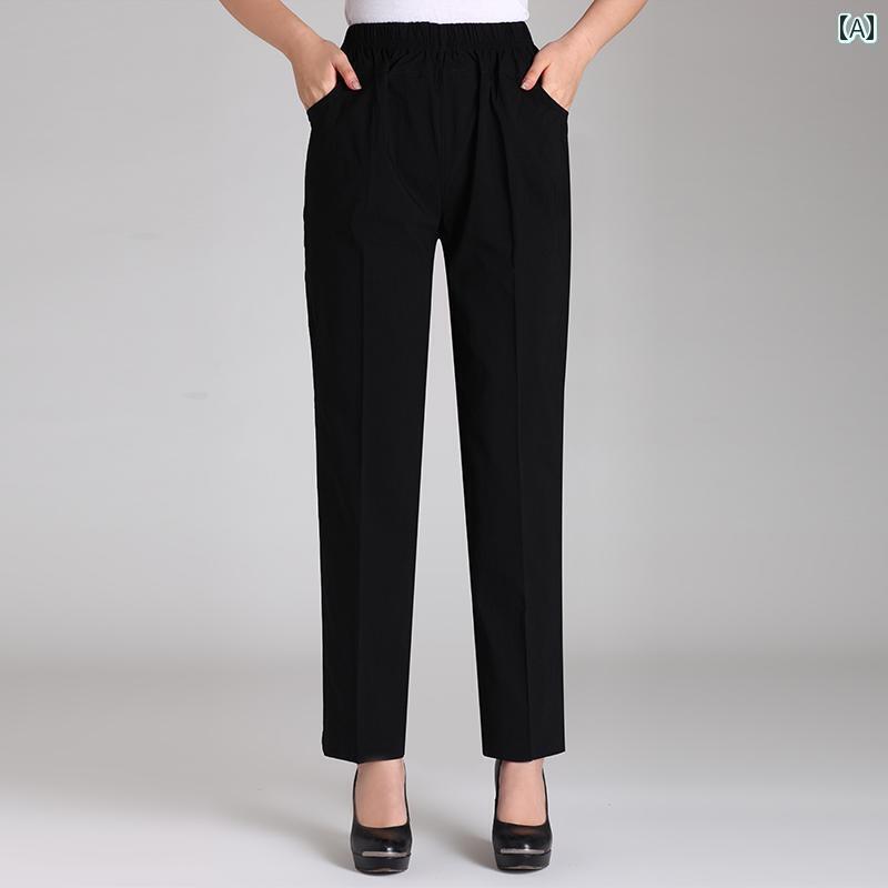 パンツ ズボン ウエストゴム レディース シニア 婦人 股上深め 大きめサイズ ストレッチ 楽ちん 太もも ふくらぎ シニア 夏 アンクル ストレート ボトムス 体型カバー 快適 カジュアル シンプル