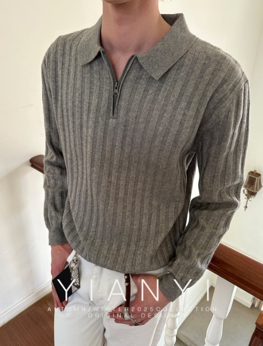 秋のオールドマネースタイルレトロカジュアル通勤厚手ストライプラペルポロセータートップス男女兼用396