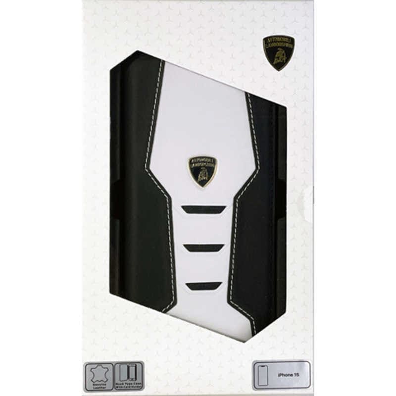 エアージェイ　ランボルギーニ iPhone15用 本革 手帳型ケース ホワイト　LBTPUFCIP15HUD16WE