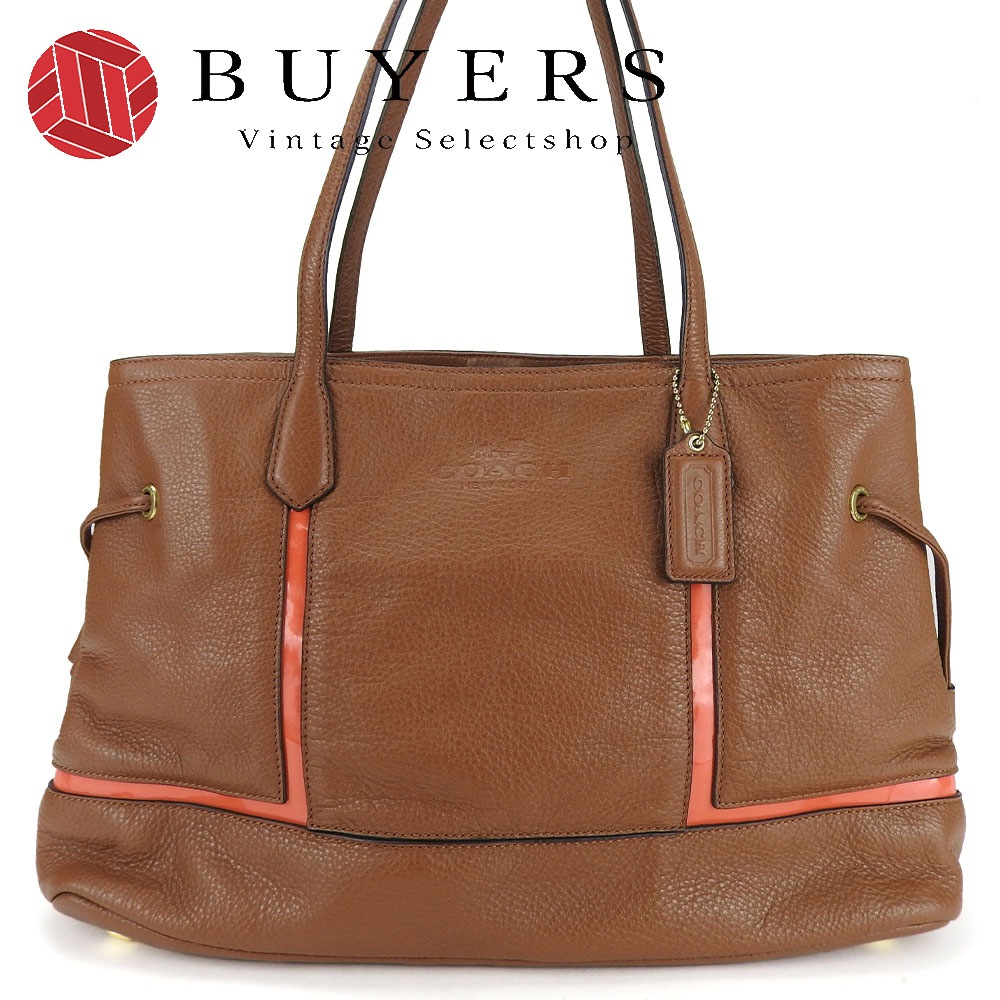 中古 トートバッグ F29891 レザー エナメル ブラウン レッド 肩がけ レディース 女性