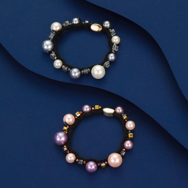 ヘアゴム パール ヘアアクセサリー レディース ヘアロープ ファッション グレー パープル