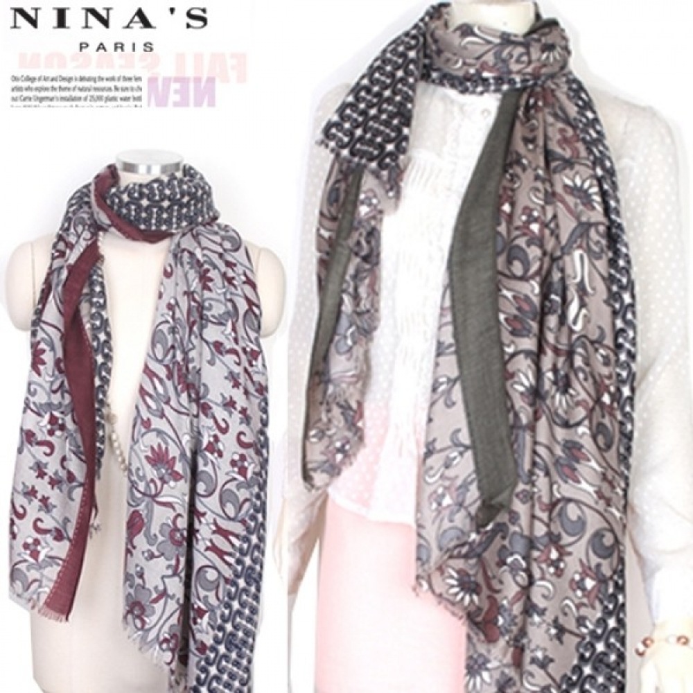 (ニナスパリ) ANNA ソフトタッチフリンジマフラー花柄 (8SH228)