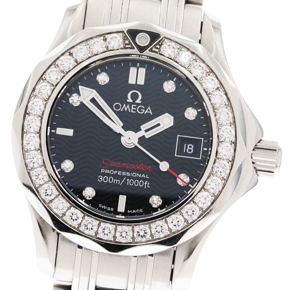 オメガ OMEGA 212.15.28.61.51.001 シーマスター300 ダイヤベゼル 8P クォーツ レディース 保証書付き_877549【中古】