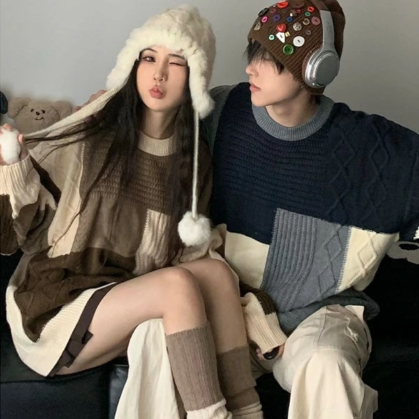 セーター ペアルック メンズ レディース お祝い プレゼント クリスマス ニット ベージュ グレー 秋冬 カップル 恋人 親友 友達 姉妹 韓国 おしゃれ 可愛い 暖かい トップス 旅行 S M L 5,442円