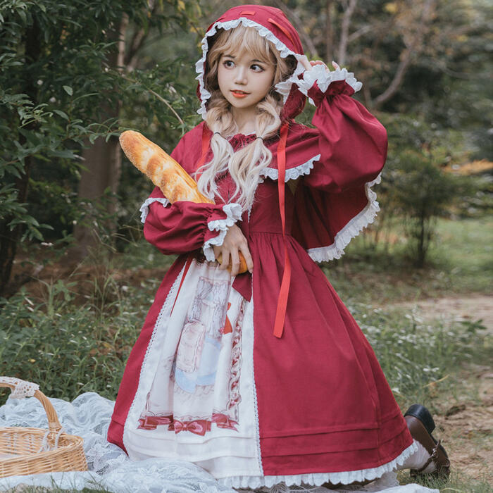 【急速出荷】ロリータ 赤ずきんちゃん ジャンパースカート ポンチョ 2点セット ゴスロリ コスプレ衣装 グリム童話 Lolita リボン ワンピース マント セットアップ フリル ロリィタ 甘ロリ カ 7,684円