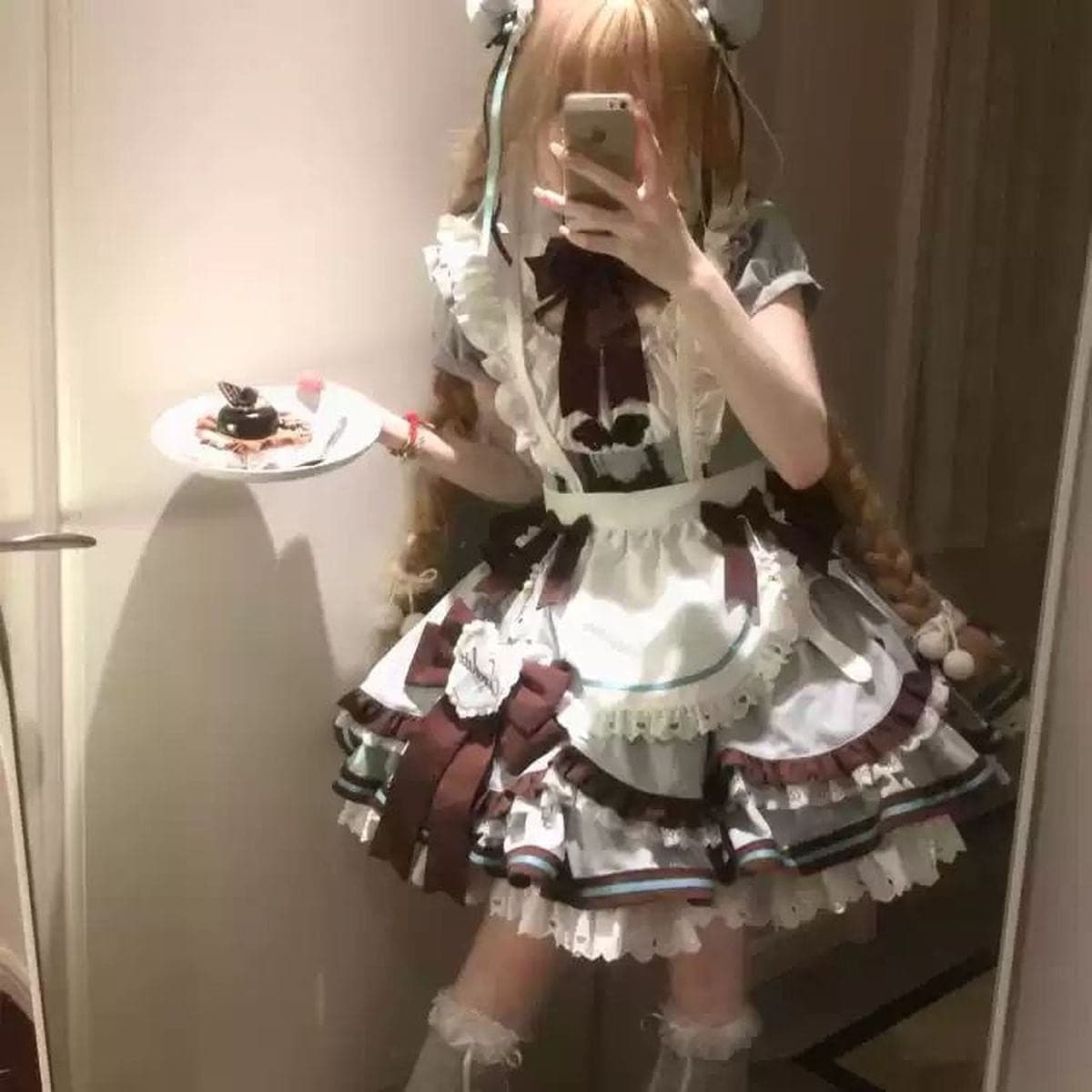 チョコミント×ミルクチャイナワンピースセット：ワンピース＋エプロン