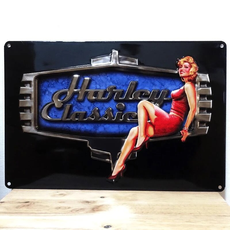 ブリキ看板 ハーレーダビッドソン セクシー アンティーク RETRO BABE ガレージ 女性 バイク 壁飾り 正規ライセンス品 アメリカン 雑貨 インテリア おしゃれ かっこいい カフェ 店舗 バー