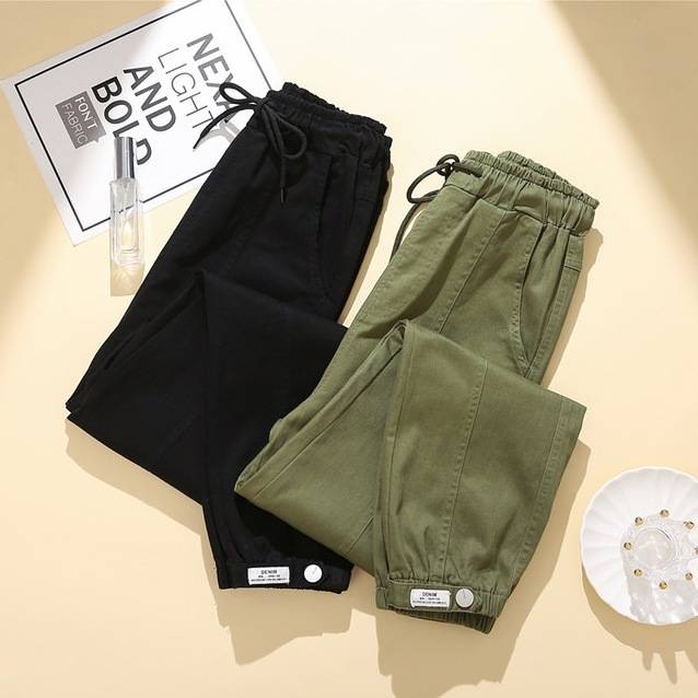 パンツ 無地 裾絞り ウエストゴム リボン カジュアル お洒落 かっこいい ラフ メンズライク マニッシュ ボーイッシュ スポーティー 春 夏 秋 冬10代 20代 30代 学生 通学 お出かけ 休日