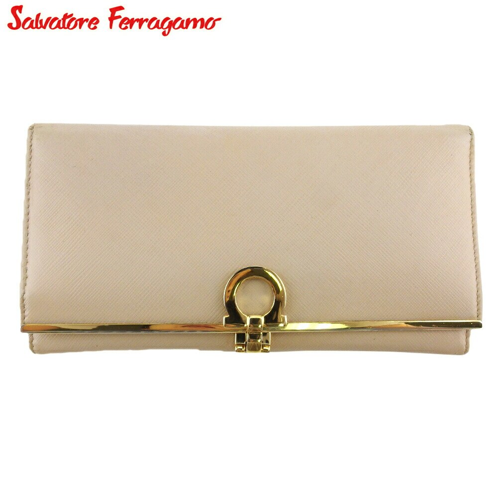 長財布 ファスナー付き 財布 ガンチーニ レディース ベージュ ゴールド 中古