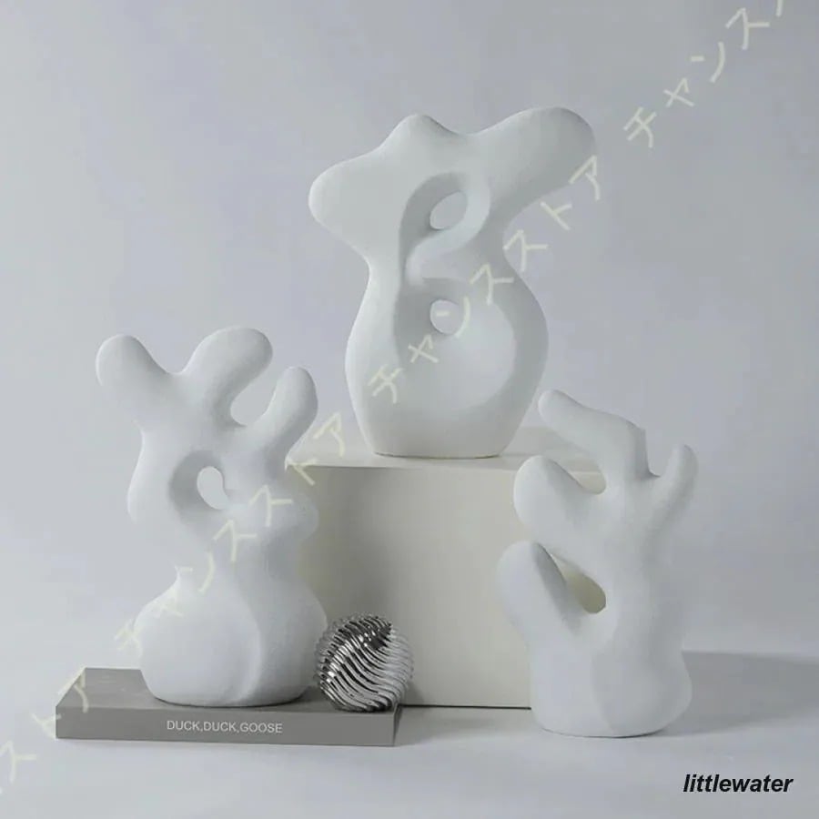 毎日使える実用派！ハンドメイド セラミック インテリア 磁器 ホワイト アート インテリア 雑貨 抽象 モノクロ 雑貨 ミニマリスト 抽象風 ディスプレイ オーナメント