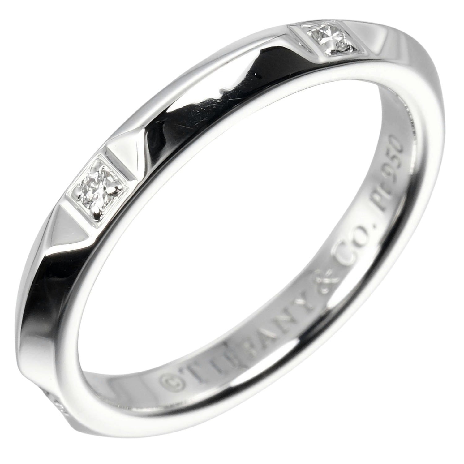 トゥルー バンド 2.5mmモデル リング・指輪 Pt950プラチナ 5Pダイヤモンド 6.5号 約4.16g レディース 中古品 Aランク