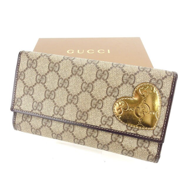 長財布 二つ折り財布 ＧＧプラス グッチシマ ブラウン系 ゴールド 中古