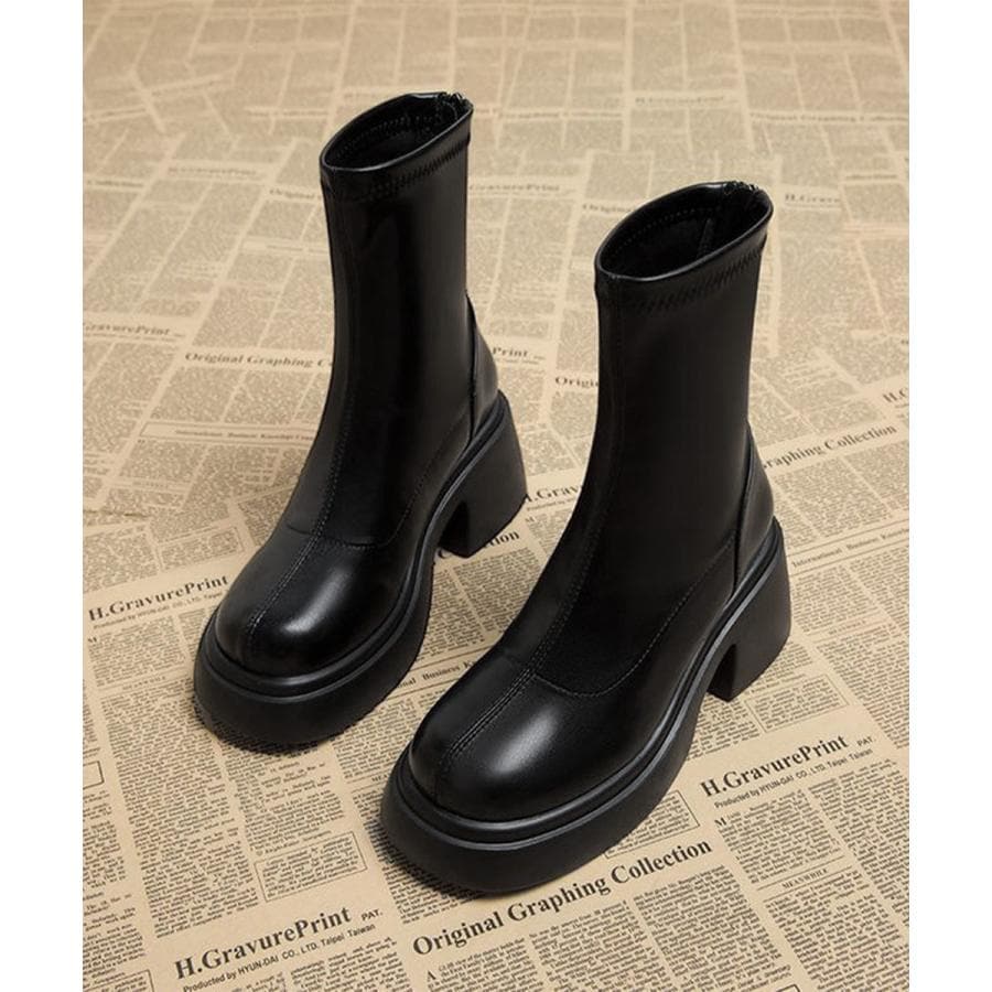 PUレザーショートブーツ バックジッパー