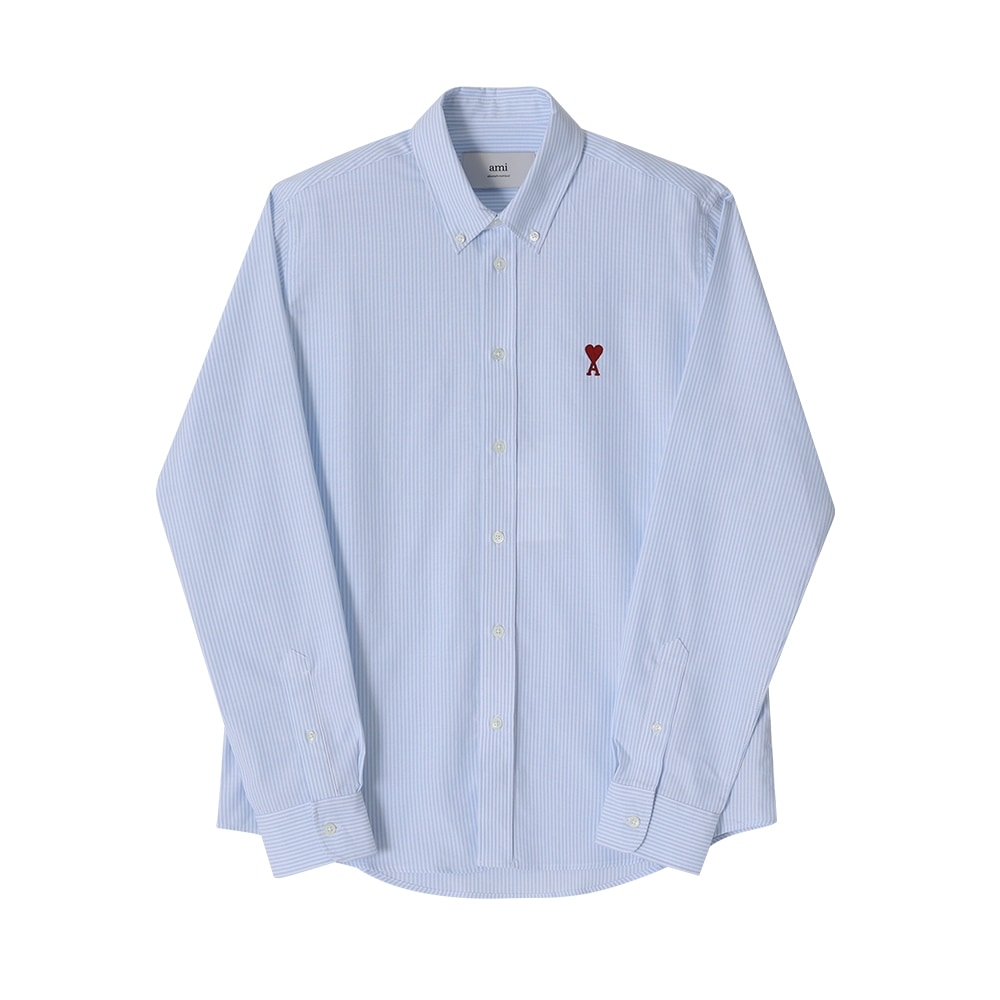 AMI BFUSH063 CO0087 475 Ami de Coeur スモールハートロゴストライプオックスフォードパブリックシャツ