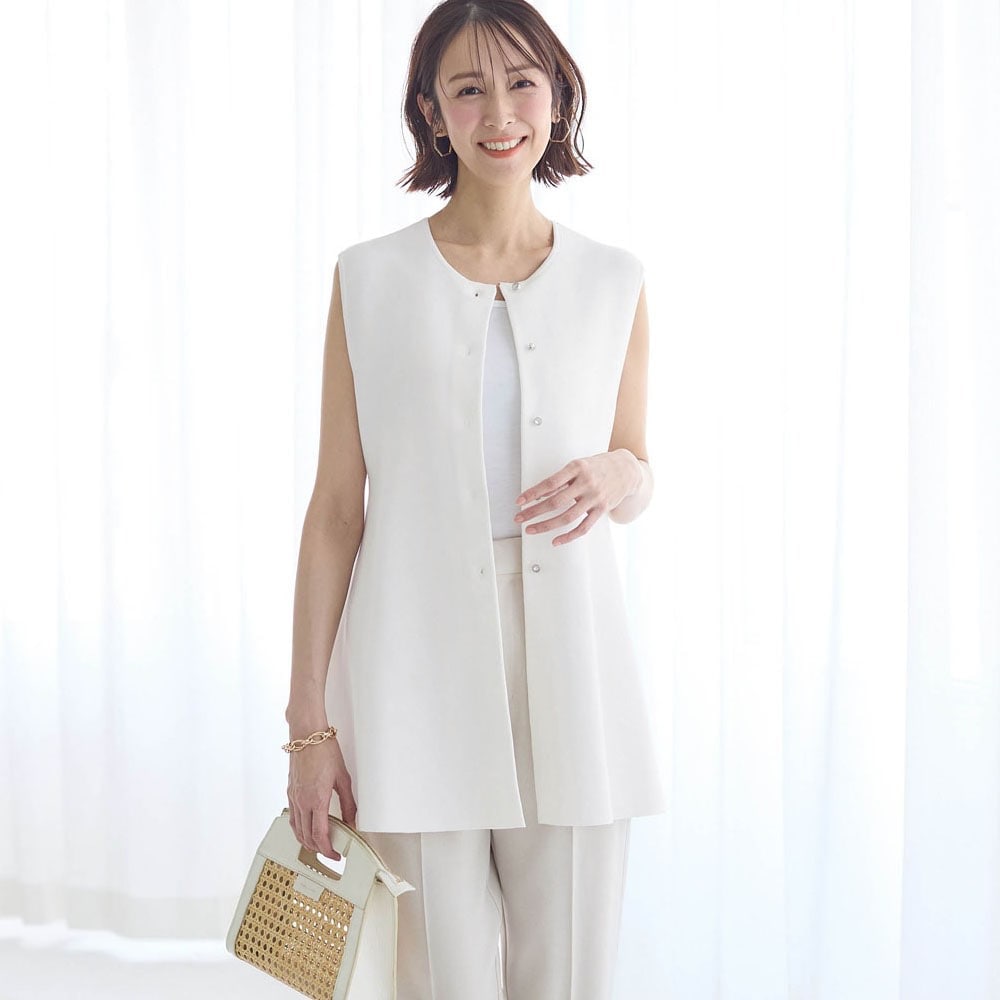 ベスト ニット エレガント レディース ノースリーブ ラウンドネック フェミニン 大人可愛い きれいめ シンプル 上品 おしゃれ かっこいい こなれ感 無地 ロングシーズン シーズンレス 授業参観