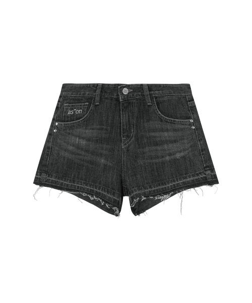 【AS"ON】 FOLD DENIM SHORT PANTS / BLACK 正規品