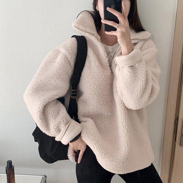 女性オーバーフィット シープボア ハーフジップ JSW-JUW-SP0000CTC-ライトベージュ