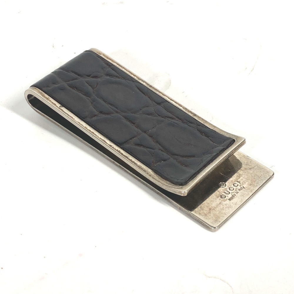 マネークリップ ロゴ 財布 クロコダイル シルバー