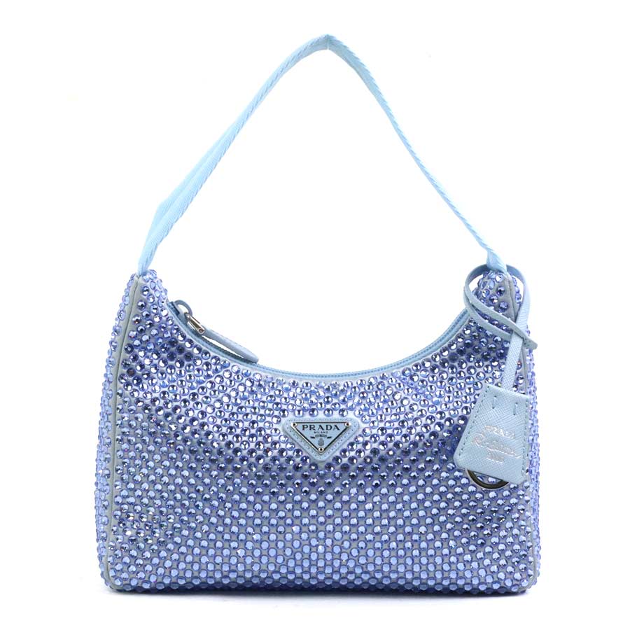 プラダ PRADA ハンドバッグ シルク/クリスタル/ビスコース ブルー レディース 1BC515 90244k