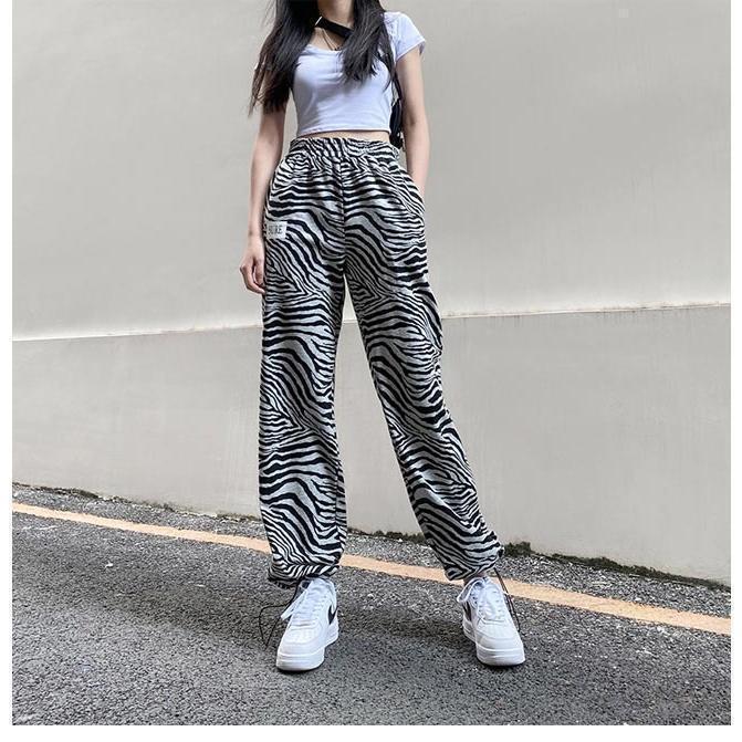 ワイドパンツ 春 夏 秋 ゼブラ柄 レディース スウェットパンツ ロングパンツ パンツ シマウマ柄 ウエストゴム パンツ カジュアルパンツ